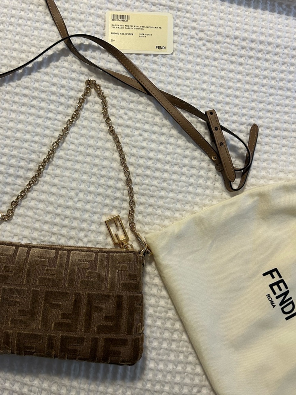 Fendi Gold-Tone Beige FF Mini Chain Bag - Picture 5 of 6
